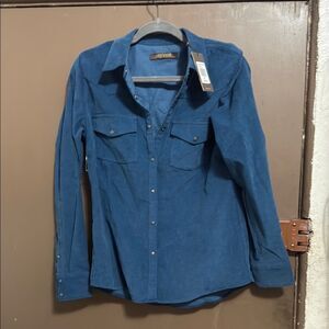 Shyanne Womens Blue Button-Up LongSleeve Shirt